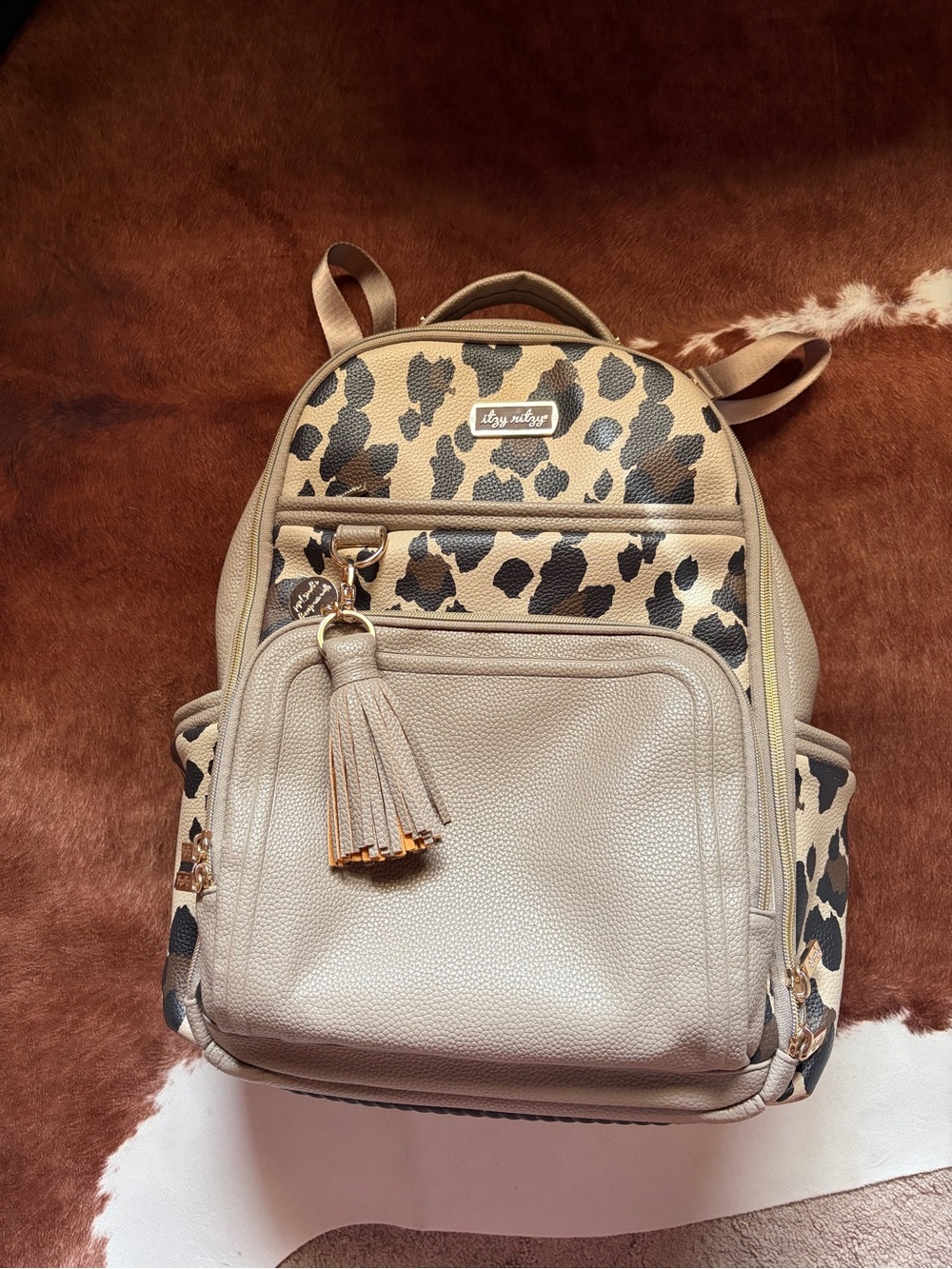 Itzy Ritzy Taupe Leopard Print Backpack